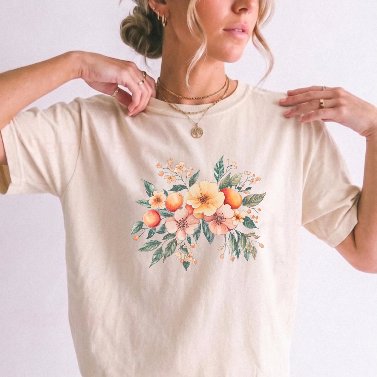 Vintage Floral Botanical Peach Blossom Graphic T-Shirt | Foxfire & Fable