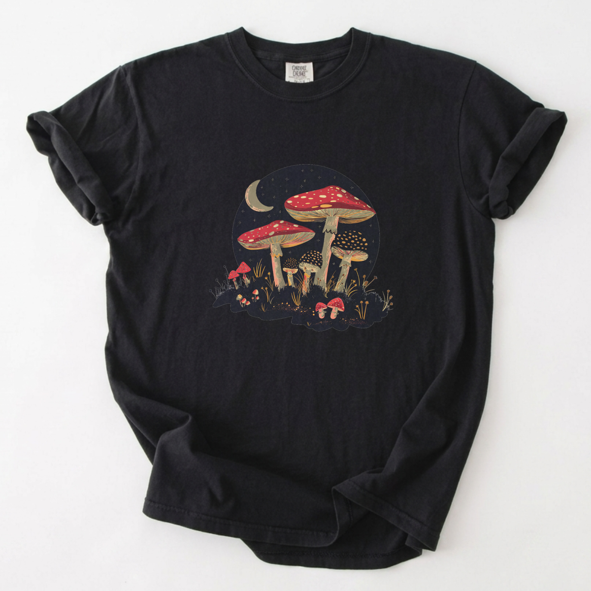 Midnight Mushroom Forest Moon Graphic Tee | Foxfire & Fable - Black