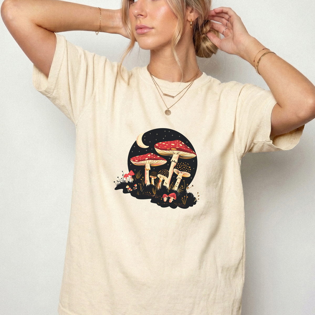 Midnight Mushroom Forest Moon Graphic Tee | Foxfire & Fable