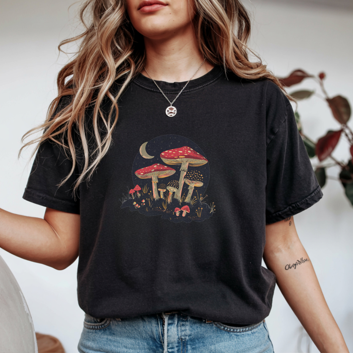 Midnight Mushroom Forest Moon Graphic Tee | Foxfire & Fable