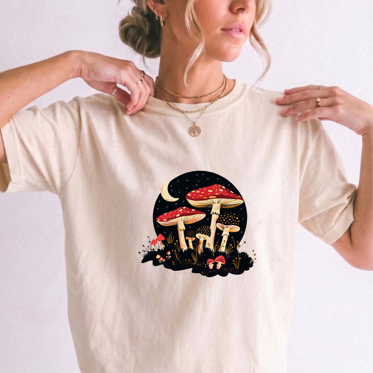 Midnight Mushroom Forest Moon Graphic Tee | Foxfire & Fable