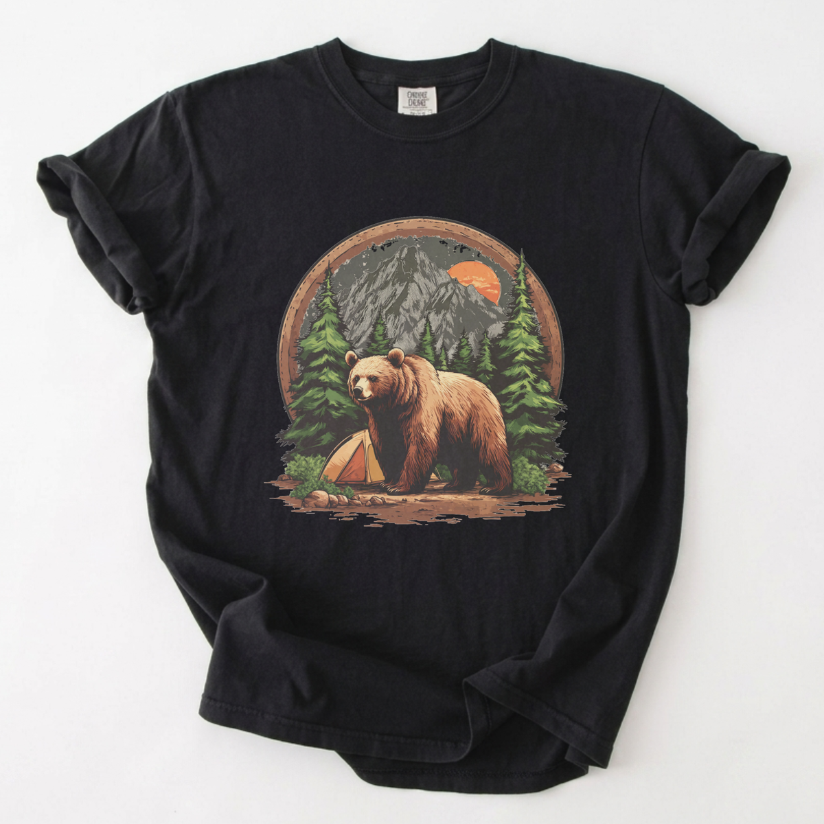 Grizzly Bear Wilderness Camping Graphic Tee | Foxfire & Fable - Black