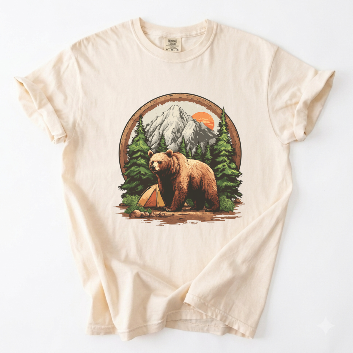 Grizzly Bear Wilderness Camping Graphic Tee | Foxfire & Fable - Ivory