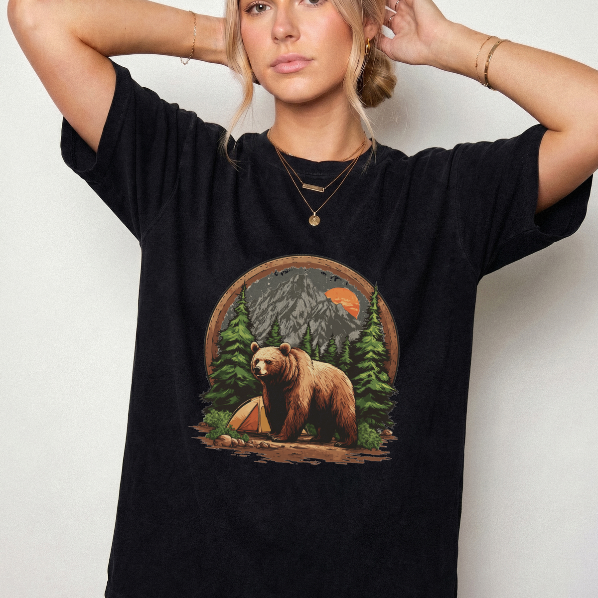 Grizzly Bear Wilderness Camping Graphic Tee | Foxfire & Fable