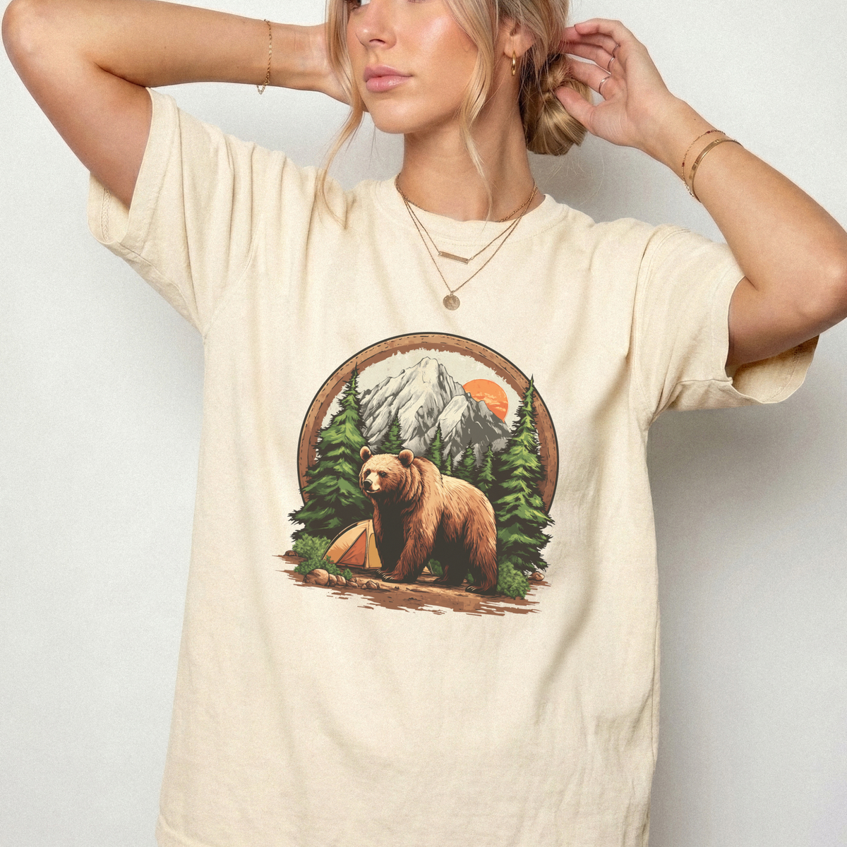 Grizzly Bear Wilderness Camping Graphic Tee | Foxfire & Fable