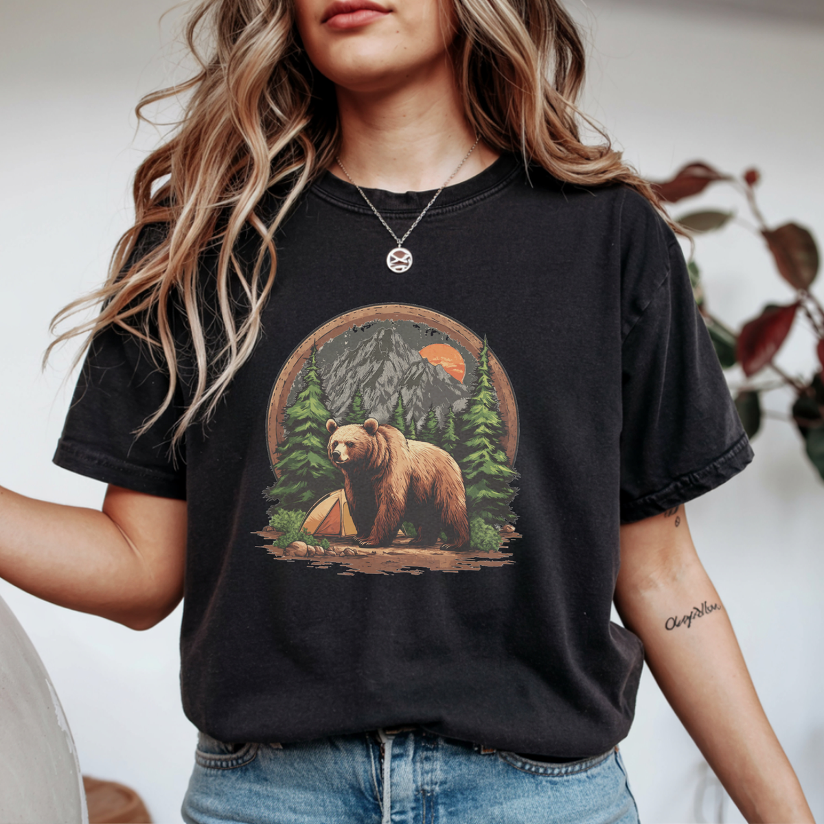 Grizzly Bear Wilderness Camping Graphic Tee | Foxfire & Fable