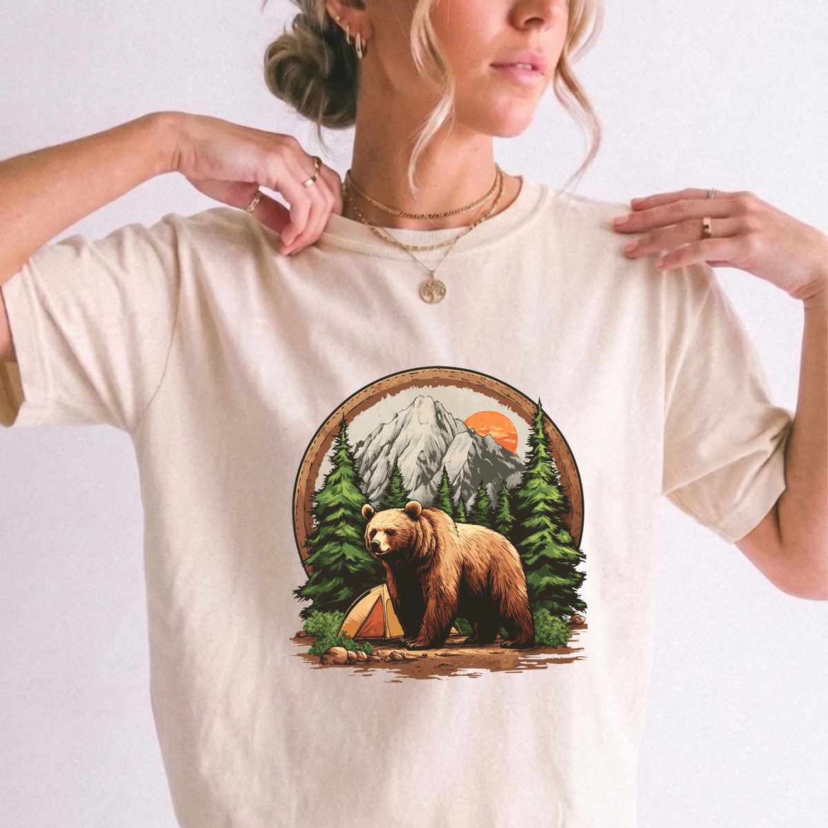 Grizzly Bear Wilderness Camping Graphic Tee | Foxfire & Fable