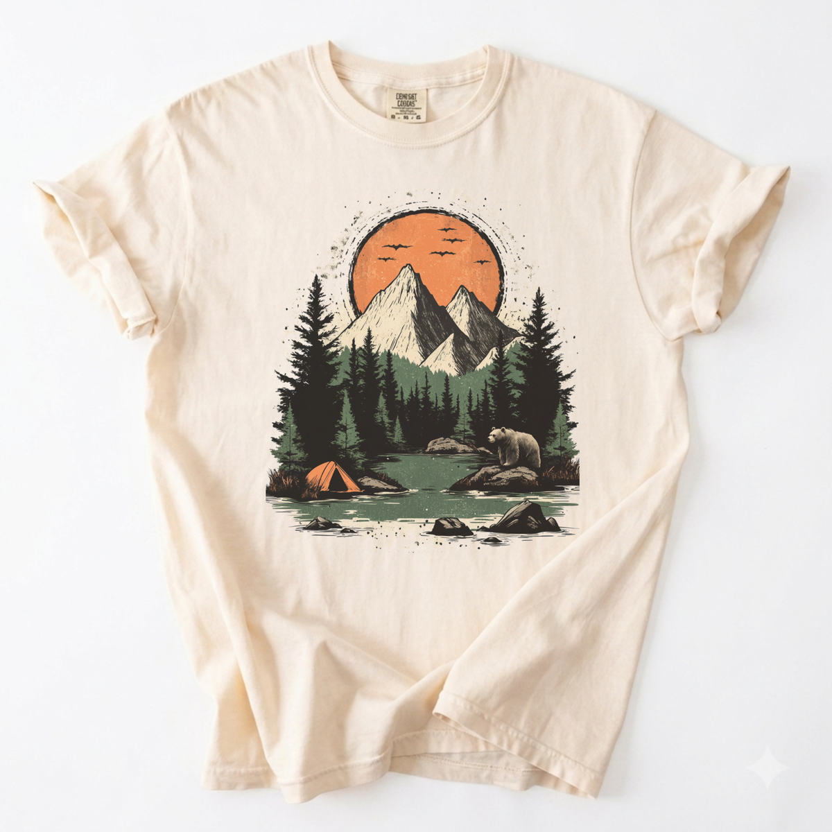 Vintage Mountain Wilderness Camping Graphic Tee | Foxfire & Fable - Ivory