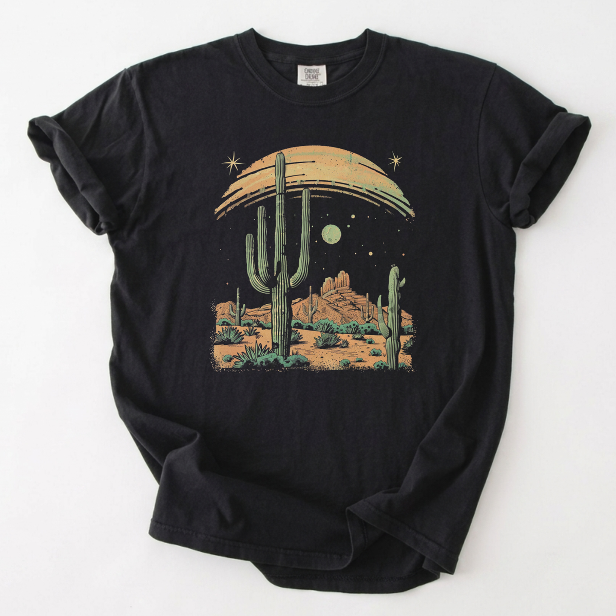 Desert Moon Cactus Graphic Tee Celestial Desert T-Shirt | Foxfire & Fable - Black