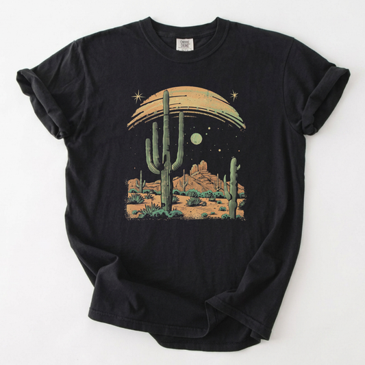 Desert Moon Cactus Graphic Tee Celestial Desert T-Shirt | Foxfire & Fable - Black