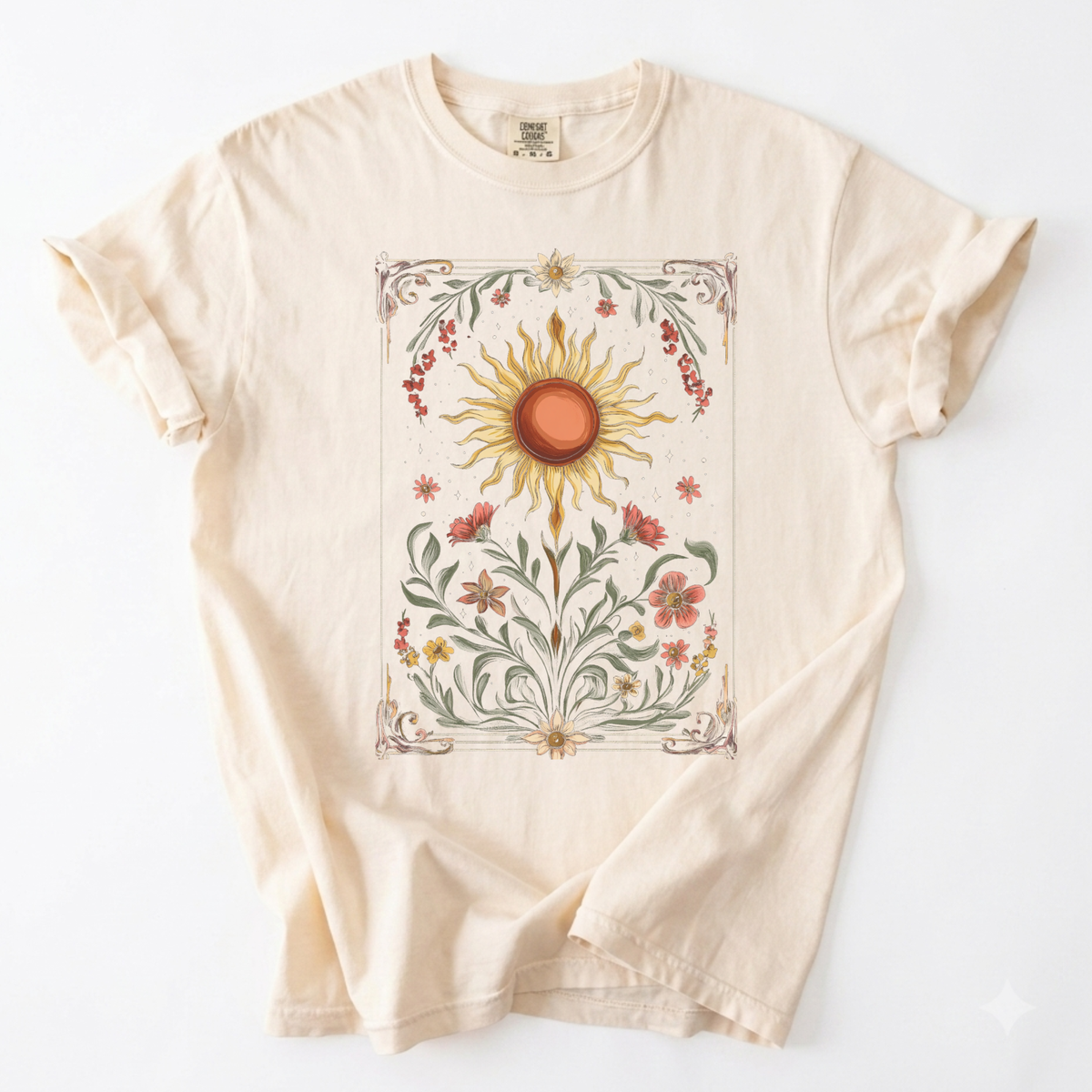 Celestial Sun Floral Framed T-Shirt | Foxfire & Fable - Ivory