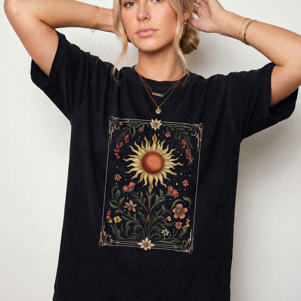 Celestial Sun Floral Framed T-Shirt | Foxfire & Fable