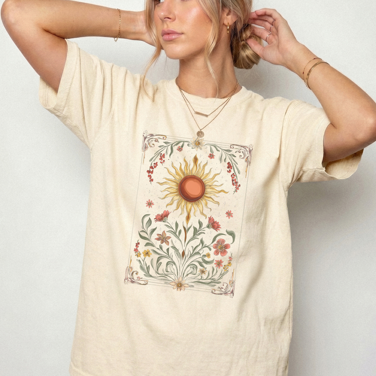 Celestial Sun Floral Framed T-Shirt | Foxfire & Fable