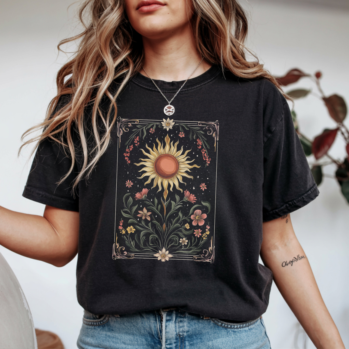 Celestial Sun Floral Framed T-Shirt | Foxfire & Fable