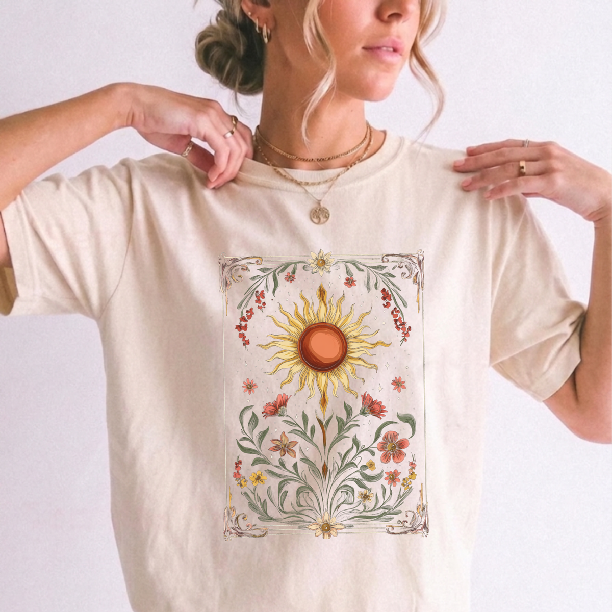Celestial Sun Floral Framed T-Shirt | Foxfire & Fable