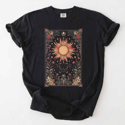 Celestial Sun Floral Tapestry T-Shirt | Foxfire & Fable - Black