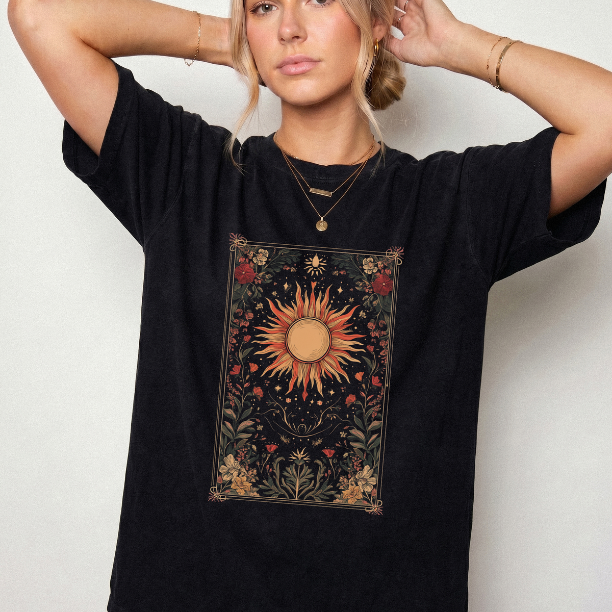 Celestial Sun Floral Tapestry T-Shirt | Foxfire & Fable