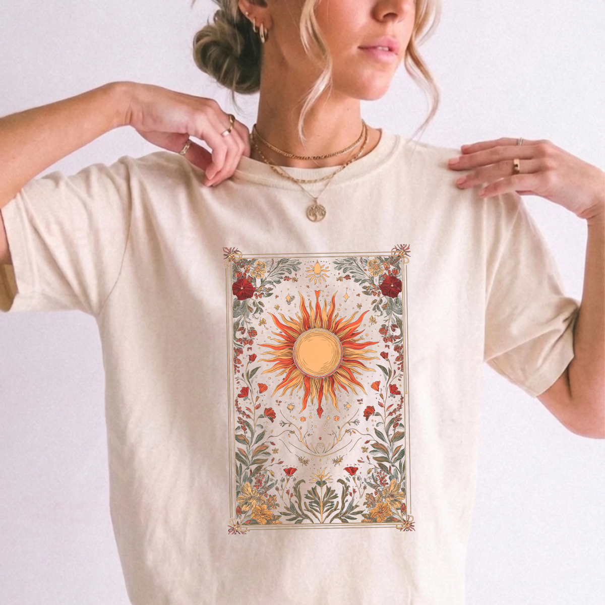 Celestial Sun Floral Tapestry T-Shirt | Foxfire & Fable