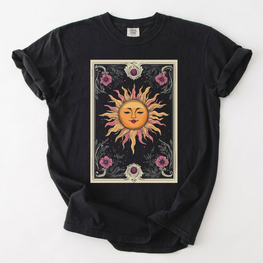 Celestial Sun Tarot Card Graphic T-Shirt | Foxfire & Fable - Black