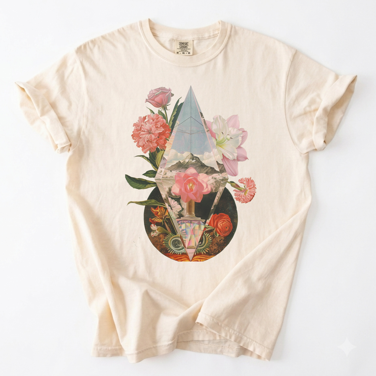 Surreal Botanical Crystal Gemstone Graphic T-Shirt | Foxfire & Fable - Ivory