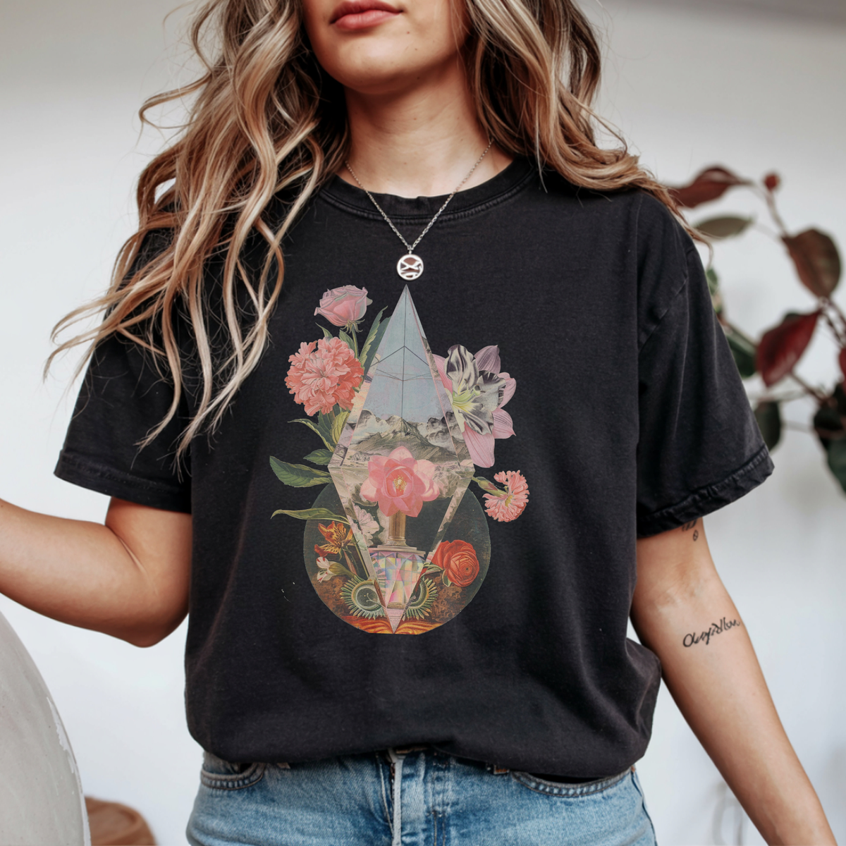 Surreal Botanical Crystal Gemstone Graphic T-Shirt | Foxfire & Fable
