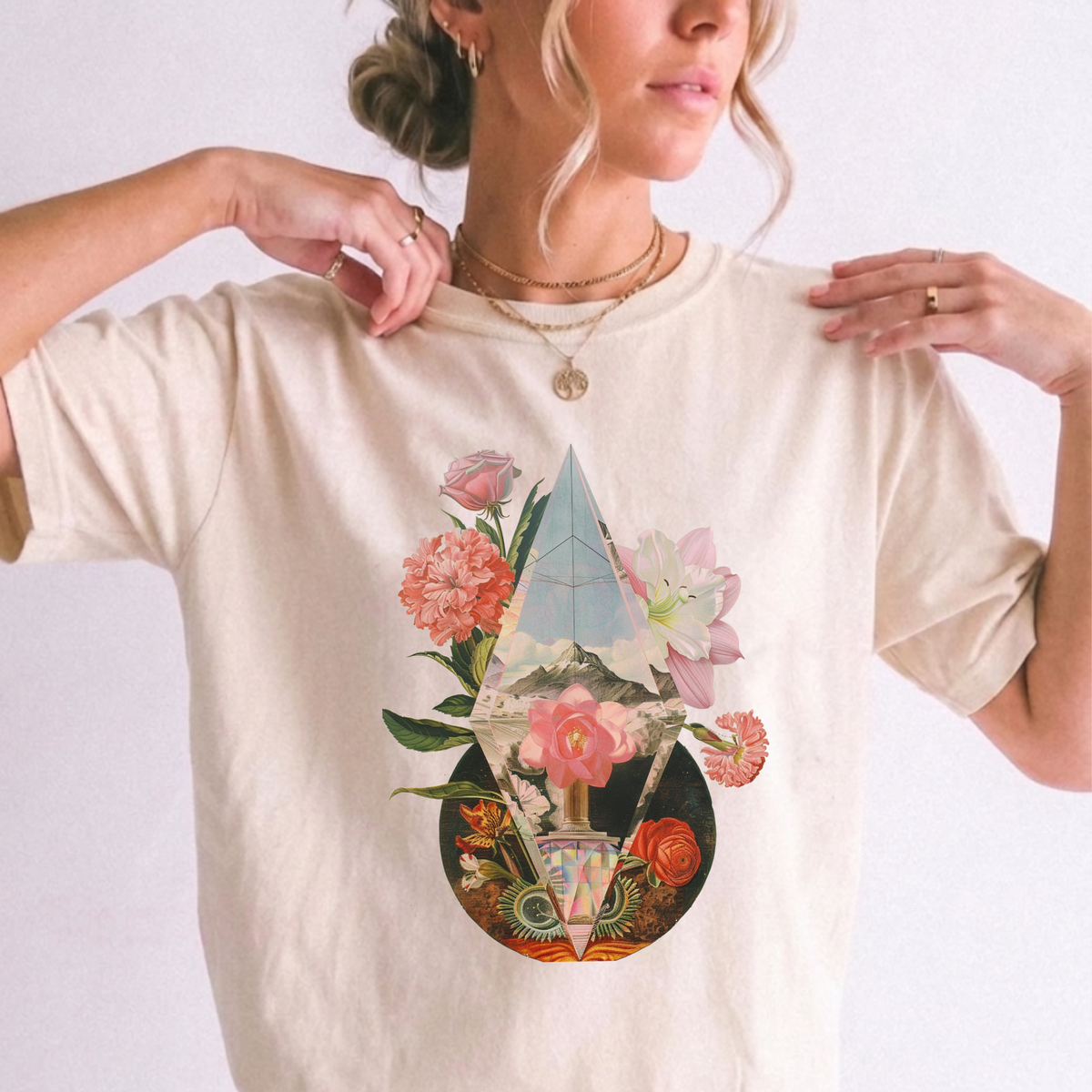 Surreal Botanical Crystal Gemstone Graphic T-Shirt | Foxfire & Fable