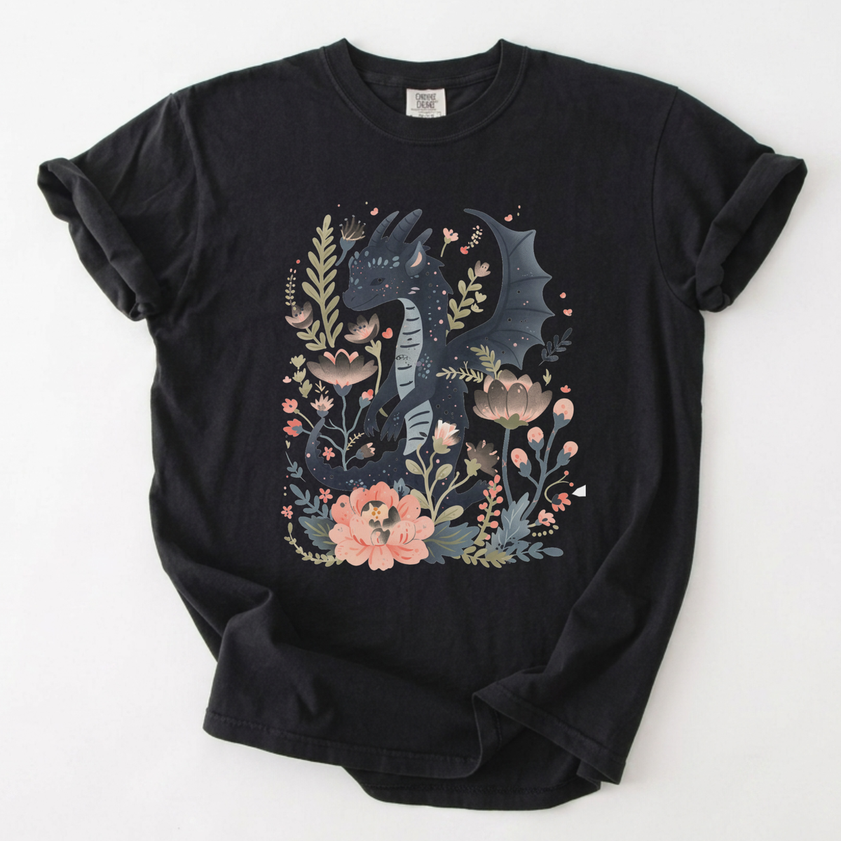 Enchanted Floral Dragon Graphic Tee | Foxfire & Fable - Black