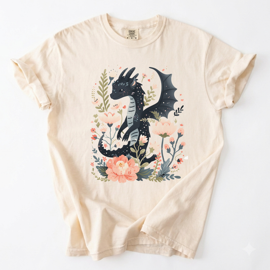 Enchanted Floral Dragon Graphic Tee | Foxfire & Fable - Ivory