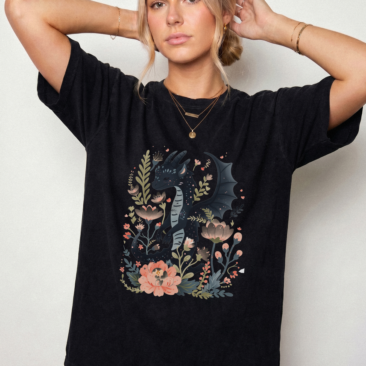 Enchanted Floral Dragon Graphic Tee | Foxfire & Fable
