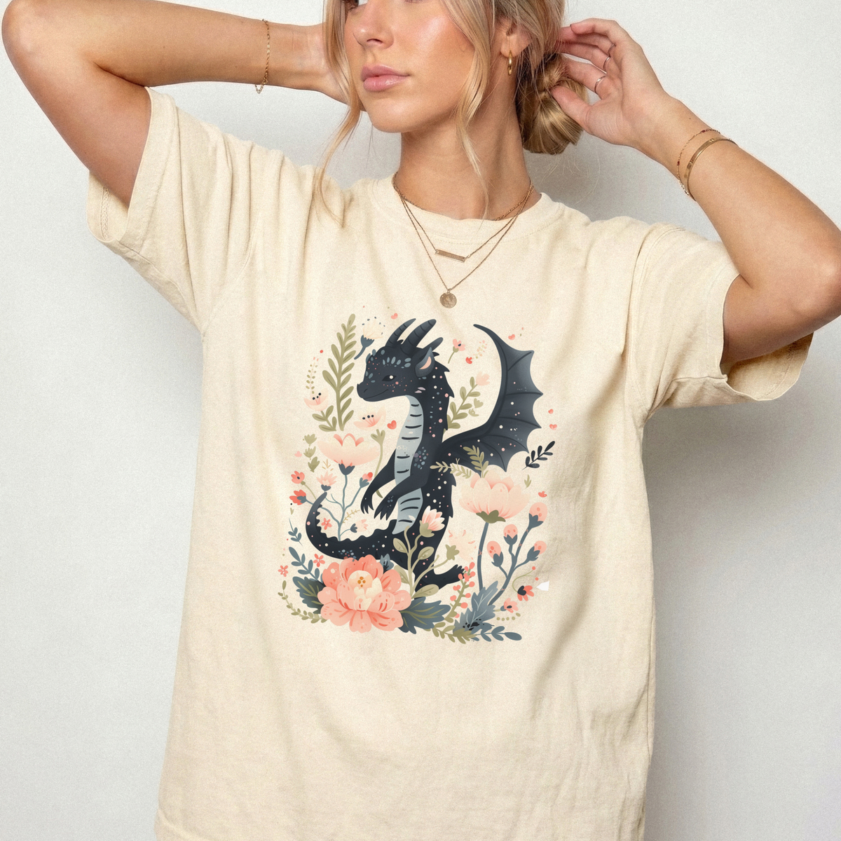 Enchanted Floral Dragon Graphic Tee | Foxfire & Fable