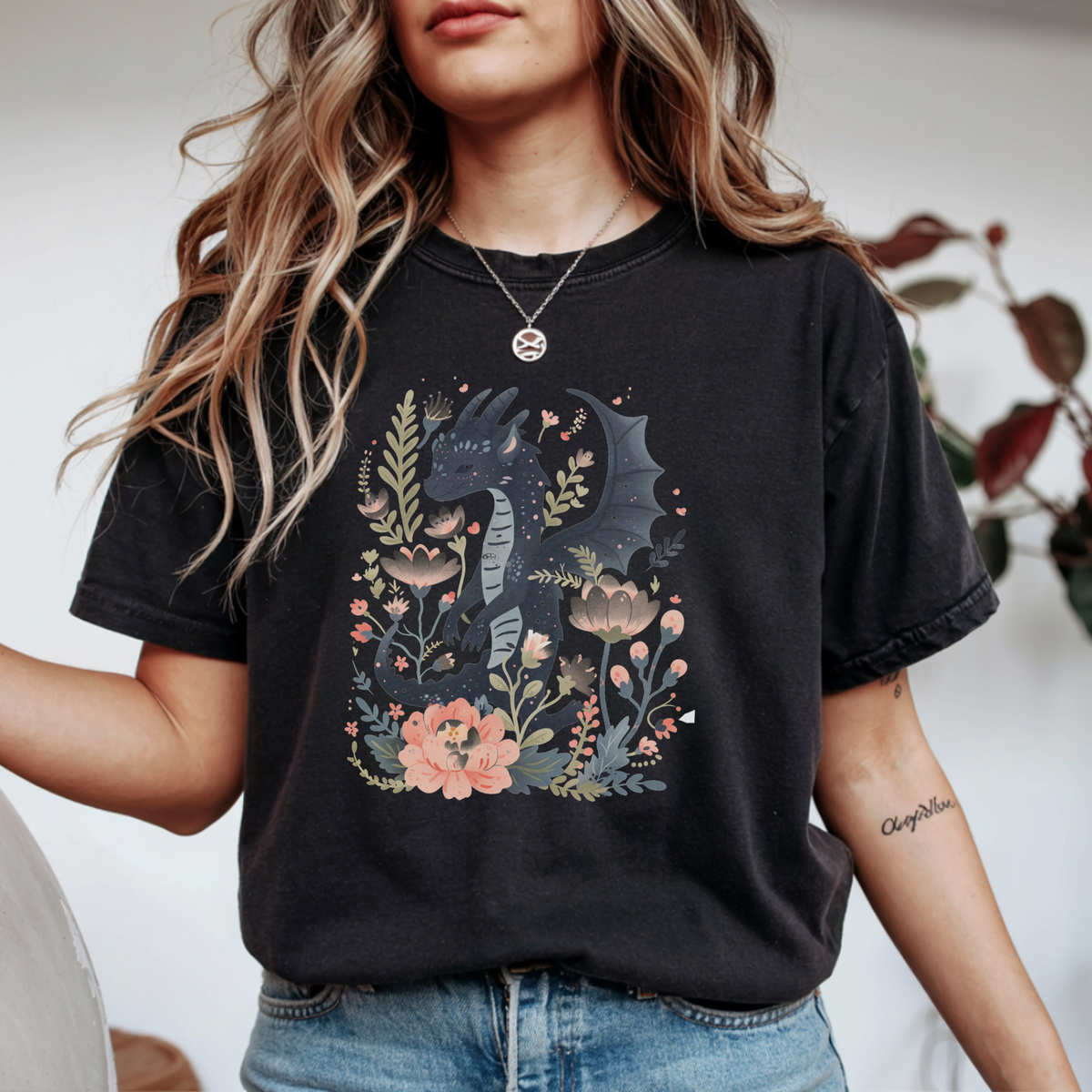 Enchanted Floral Dragon Graphic Tee | Foxfire & Fable