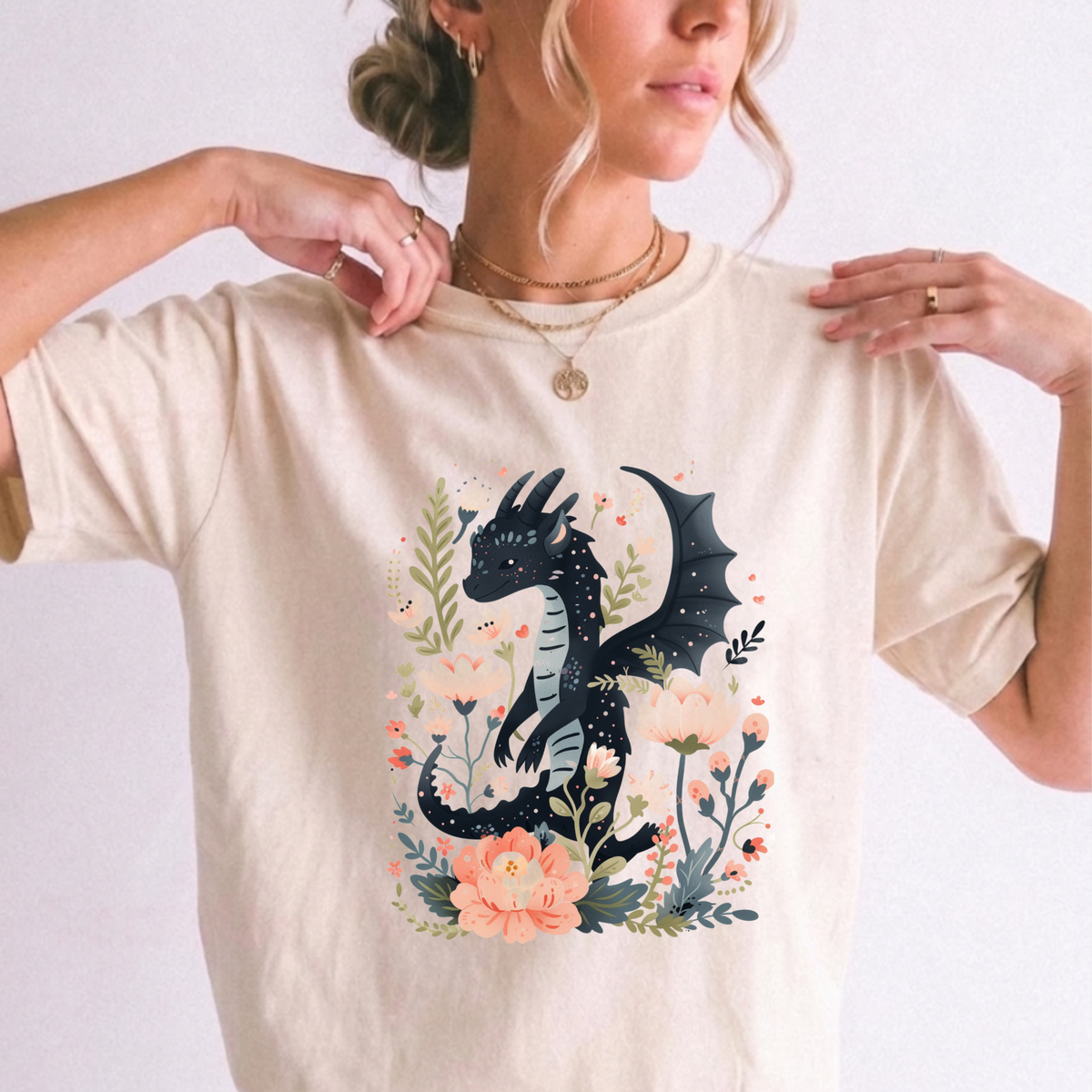Enchanted Floral Dragon Graphic Tee | Foxfire & Fable