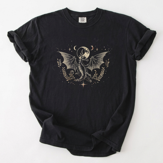 Celestial Dragon Moon Phase T-Shirt | Foxfire & Fable - Black