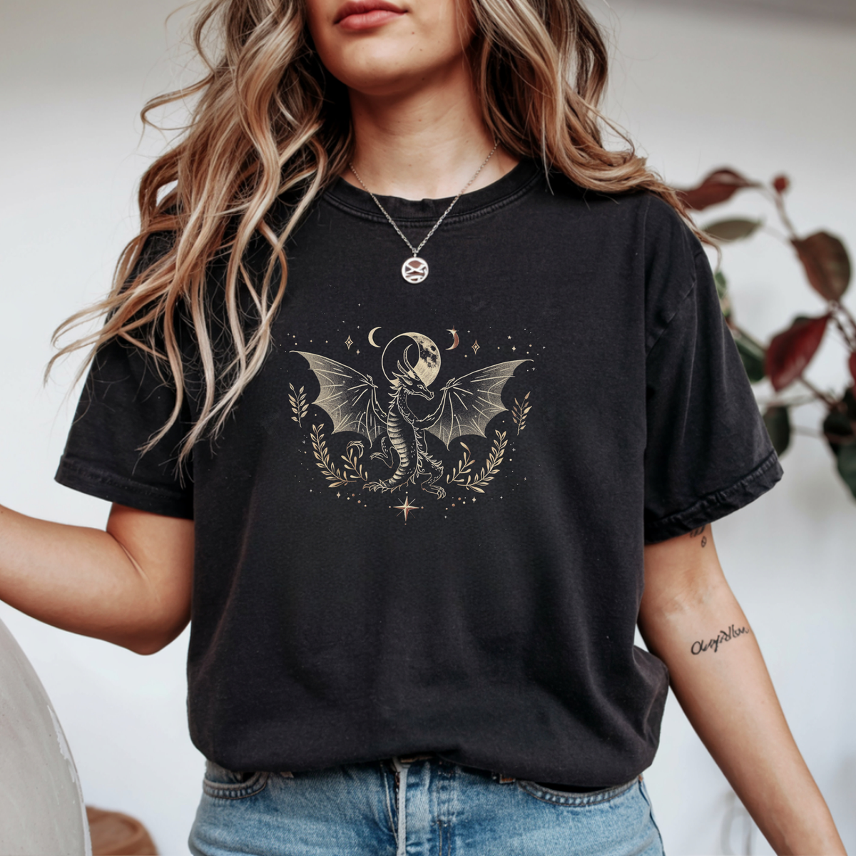 Celestial Dragon Moon Phase T-Shirt | Foxfire & Fable