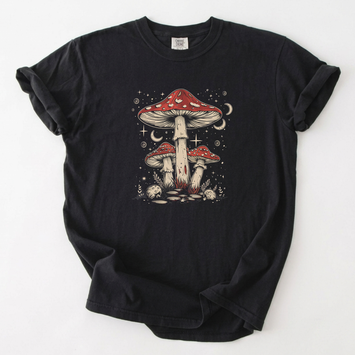 Celestial Toadstool Mushroom Shirt Vintage Witchy Cottagecore | Foxfire & Fable - Black