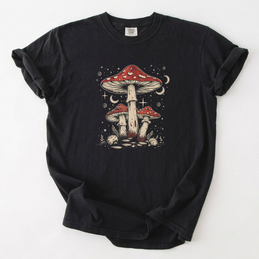 Celestial Toadstool Mushroom Shirt Vintage Witchy Cottagecore | Foxfire & Fable - Black