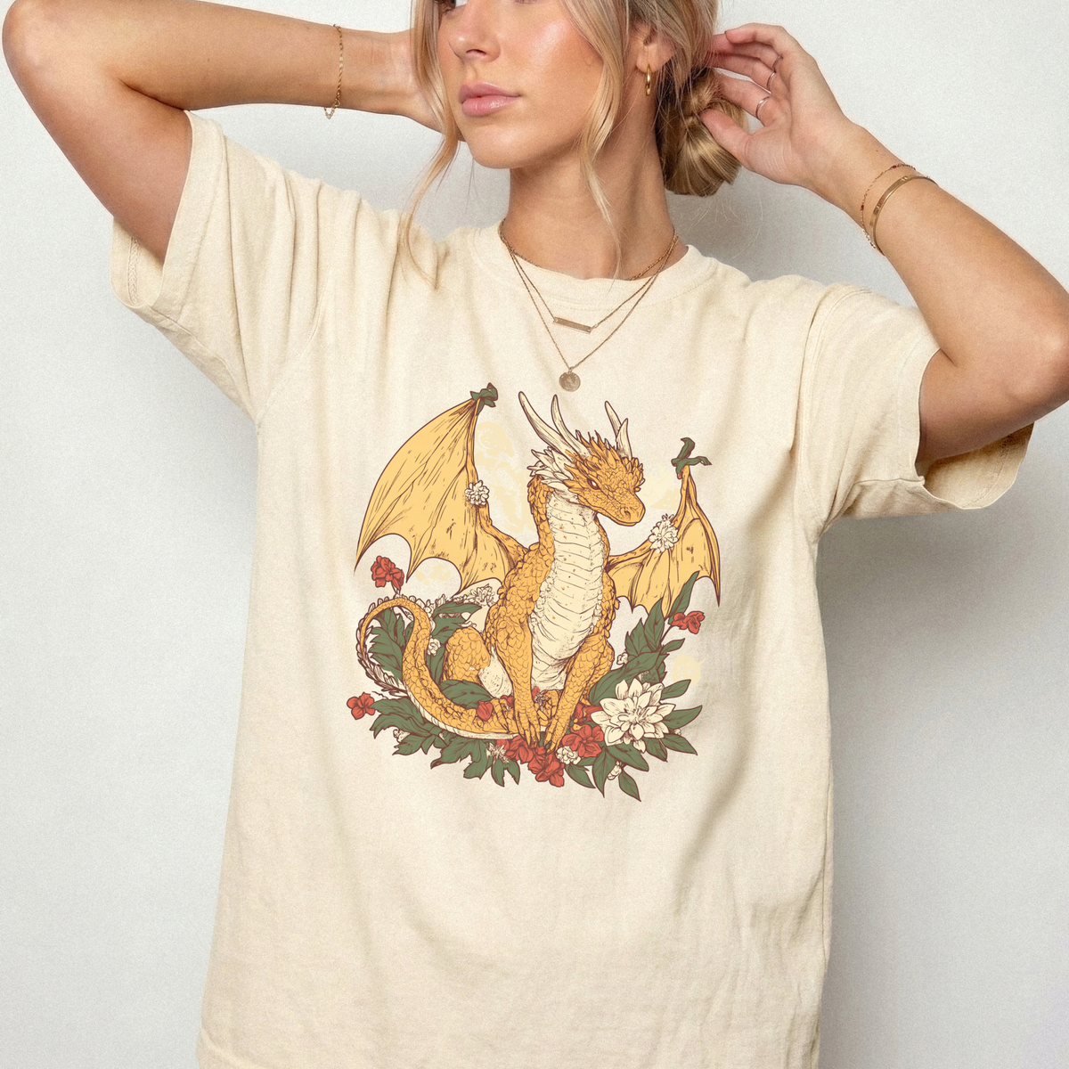 Enchanted Botanical Dragon T-Shirt | Fantasy Floral Graphic Tee | Foxfire & Fable