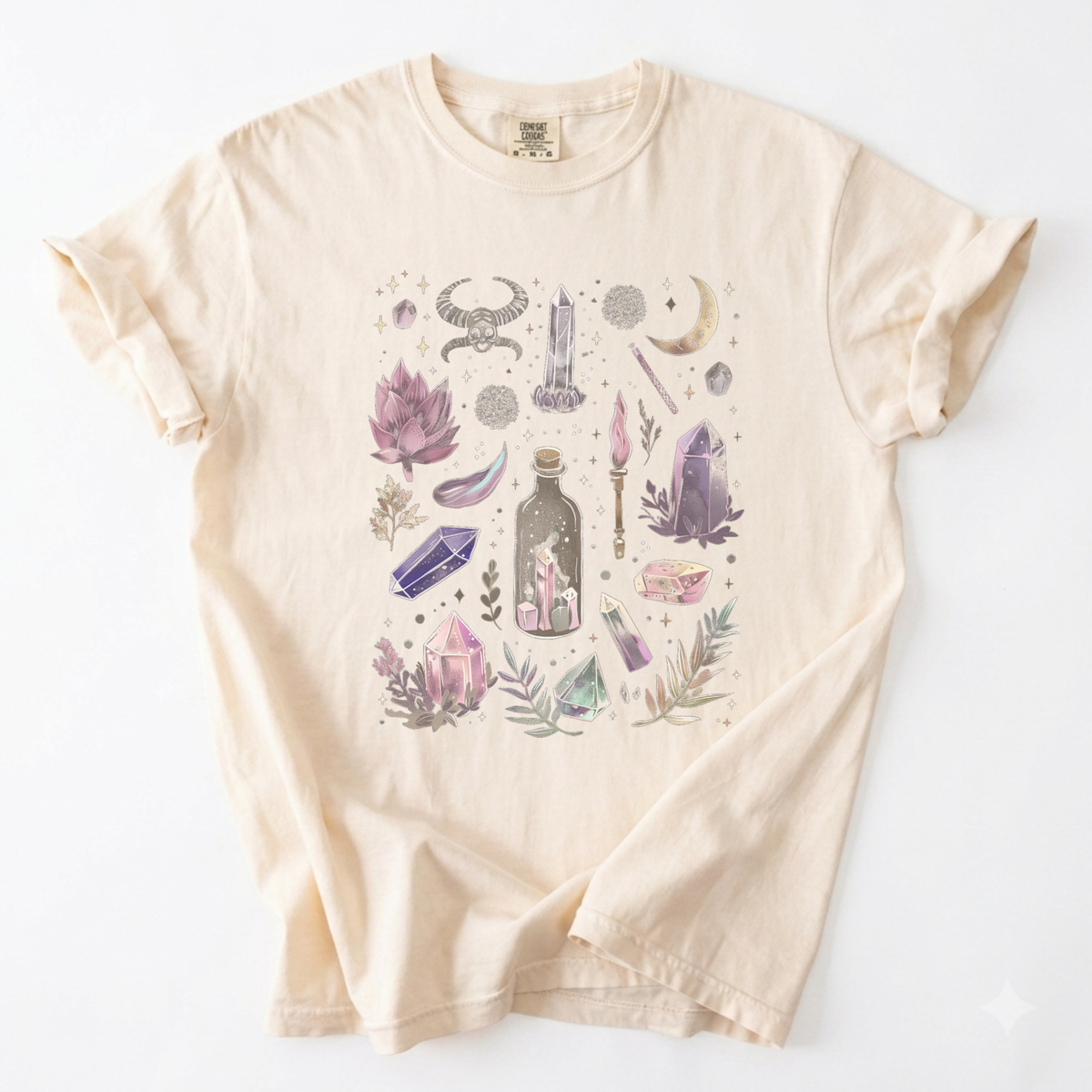 Mystic Crystal & Botanical Apothecary Witchy Aesthetic Tee | Foxfire & Fable - Ivory