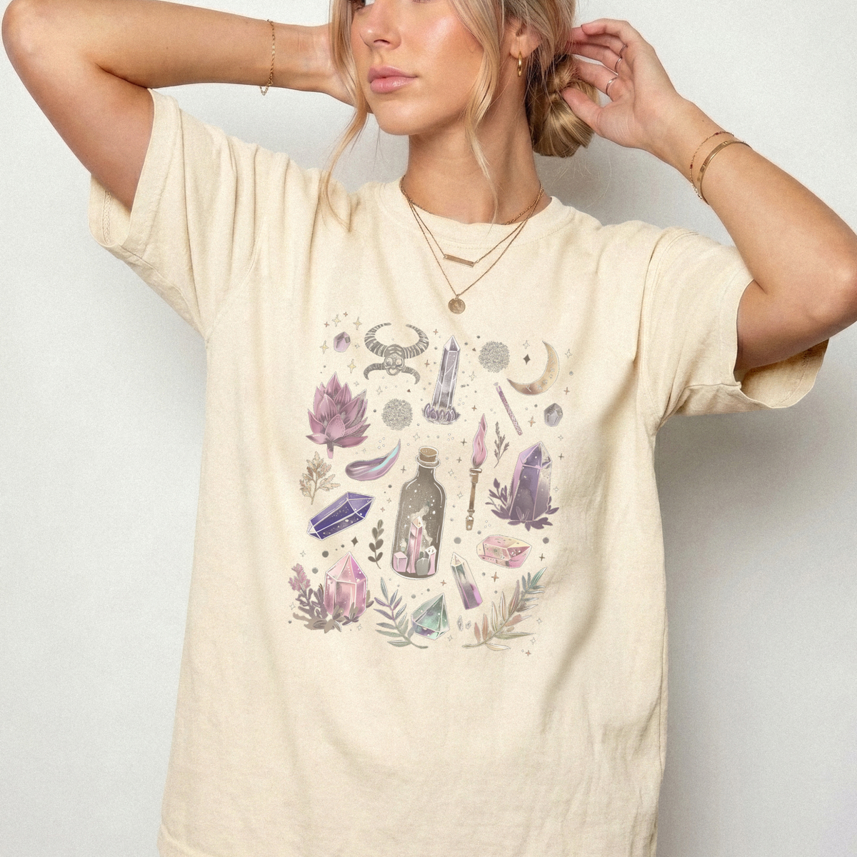Mystic Crystal & Botanical Apothecary Witchy Aesthetic Tee | Foxfire & Fable