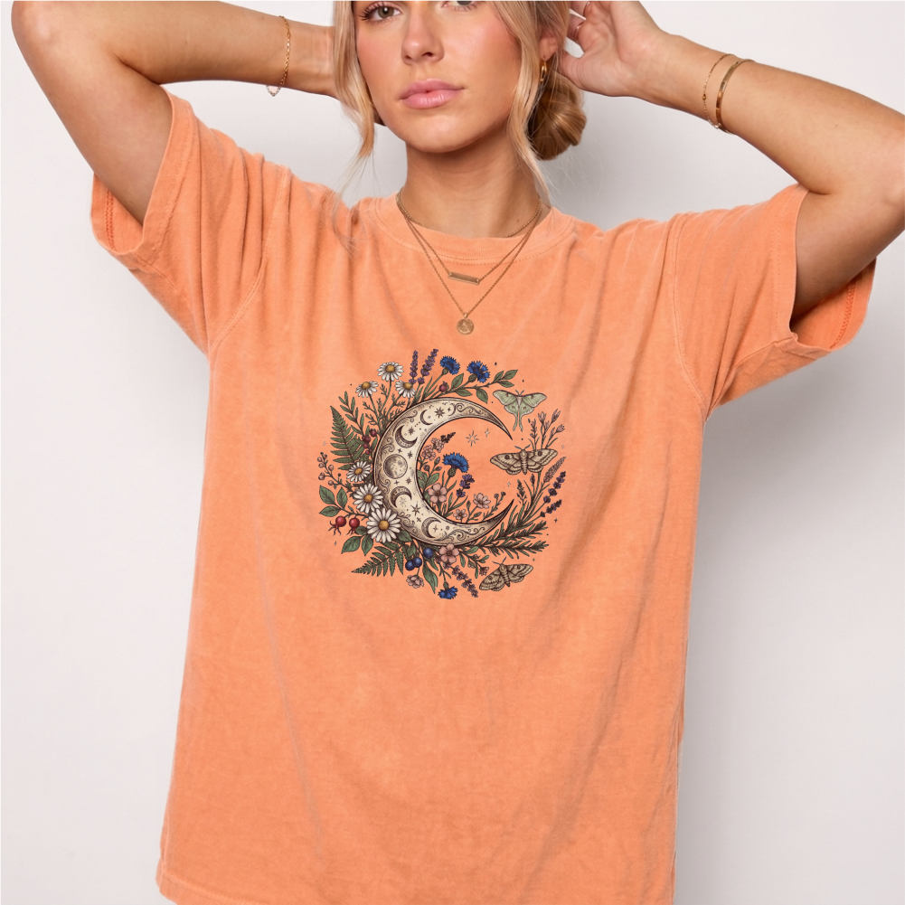 Celestial Moon & Wildflowers Botanical Tee | Foxfire & Fable