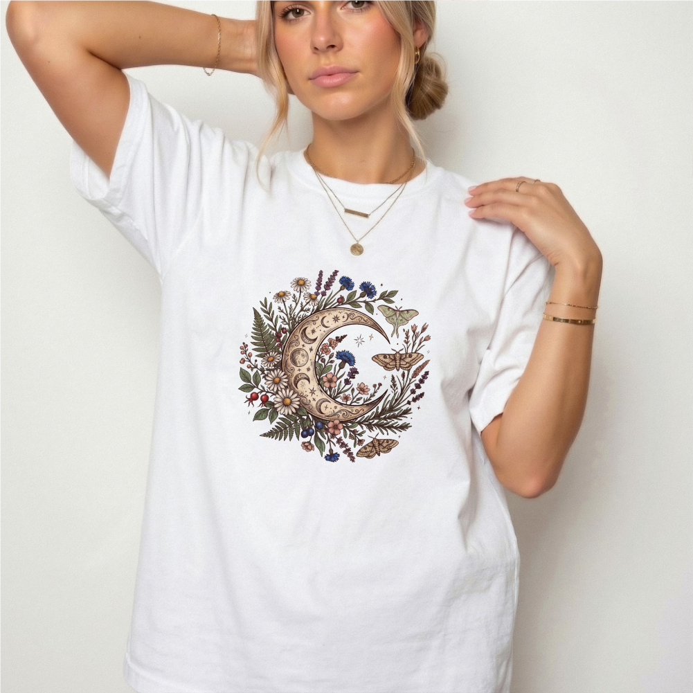 Celestial Moon & Wildflowers Botanical Tee | Foxfire & Fable