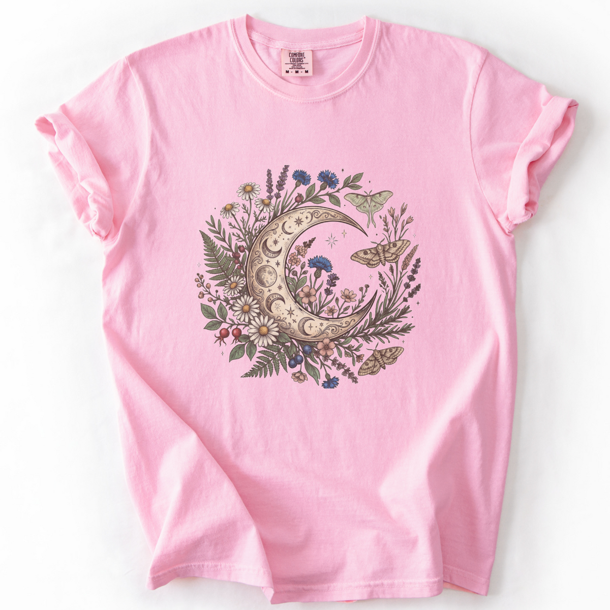 Celestial Moon & Wildflowers Botanical Tee | Foxfire & Fable - Blossom