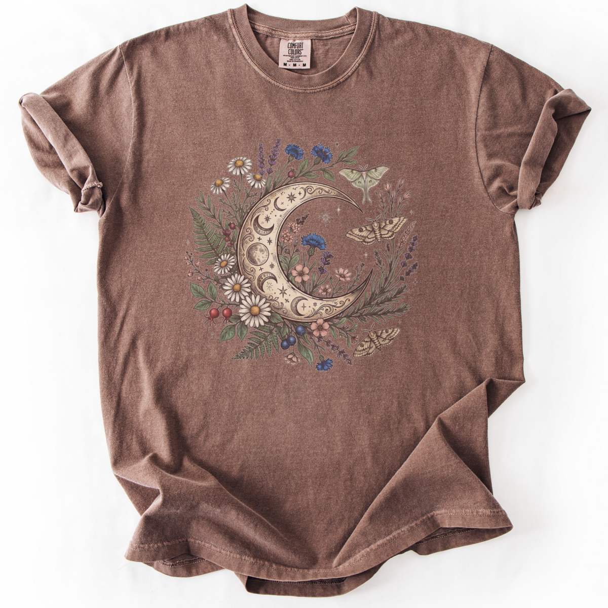Celestial Moon & Wildflowers Botanical Tee | Foxfire & Fable - Expresso