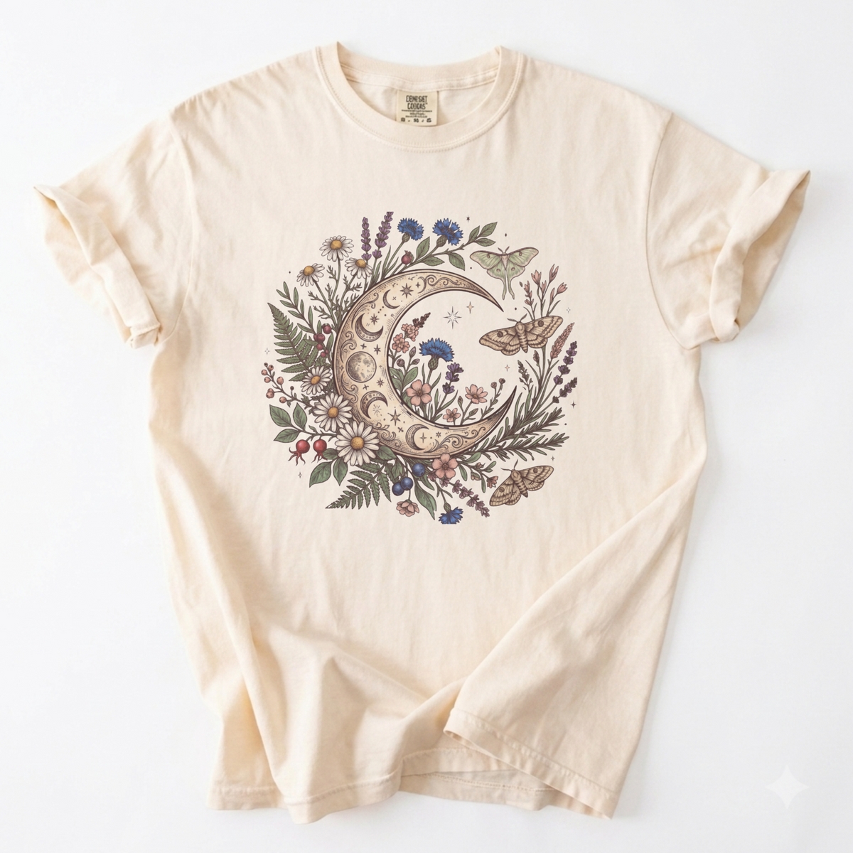 Celestial Moon & Wildflowers Botanical Tee | Foxfire & Fable - Ivory