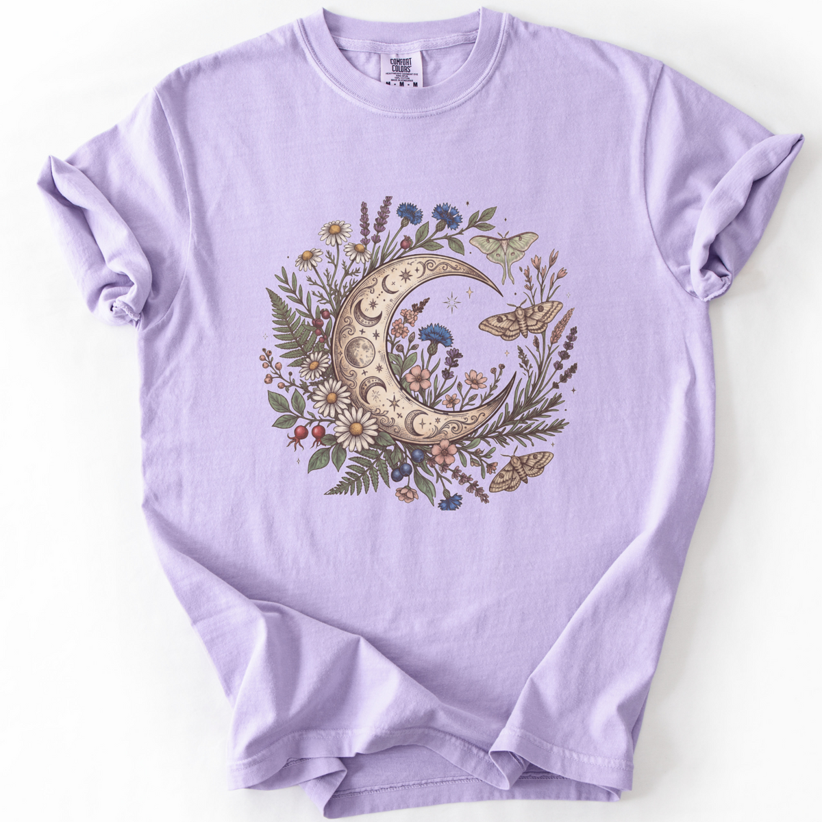 Celestial Moon & Wildflowers Botanical Tee | Foxfire & Fable - Orchid