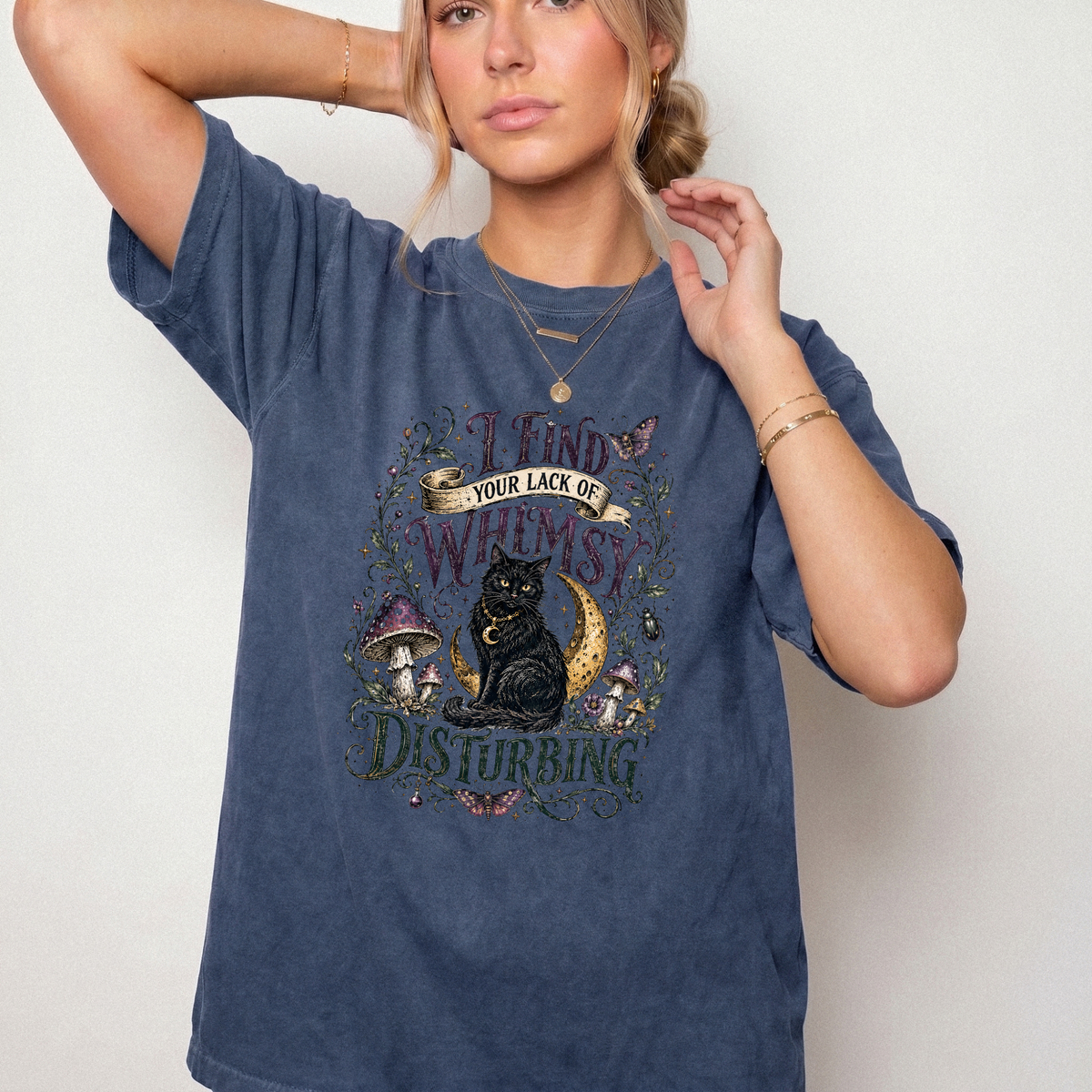 Lack of Whimsy Black Cat Vintage Graphic Tee | Foxfire & Fable