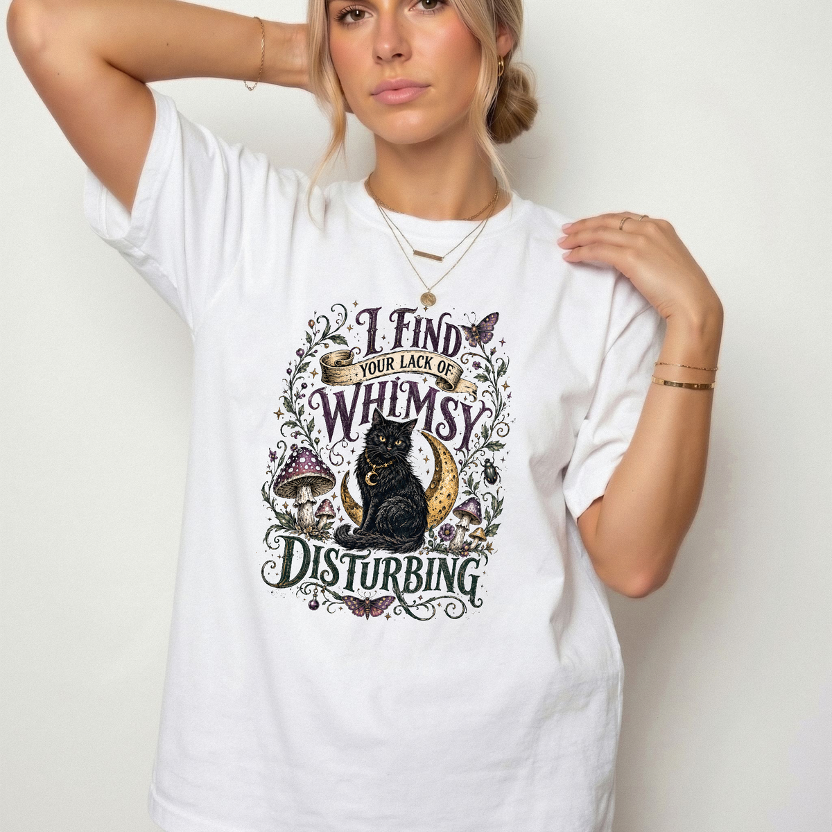 Lack of Whimsy Black Cat Vintage Graphic Tee | Foxfire & Fable