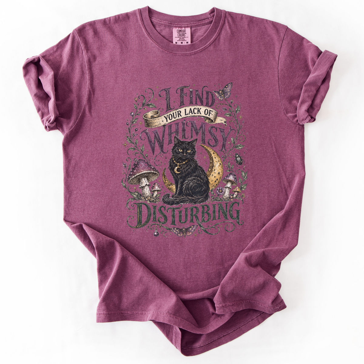 Lack of Whimsy Black Cat Vintage Graphic Tee | Foxfire & Fable - Berry