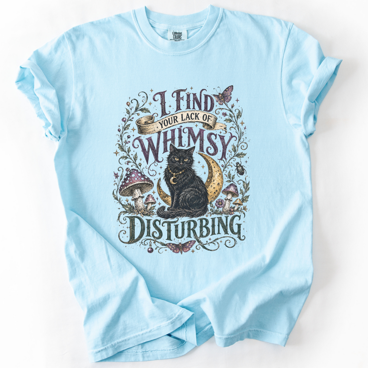 Lack of Whimsy Black Cat Vintage Graphic Tee | Foxfire & Fable - Chambray