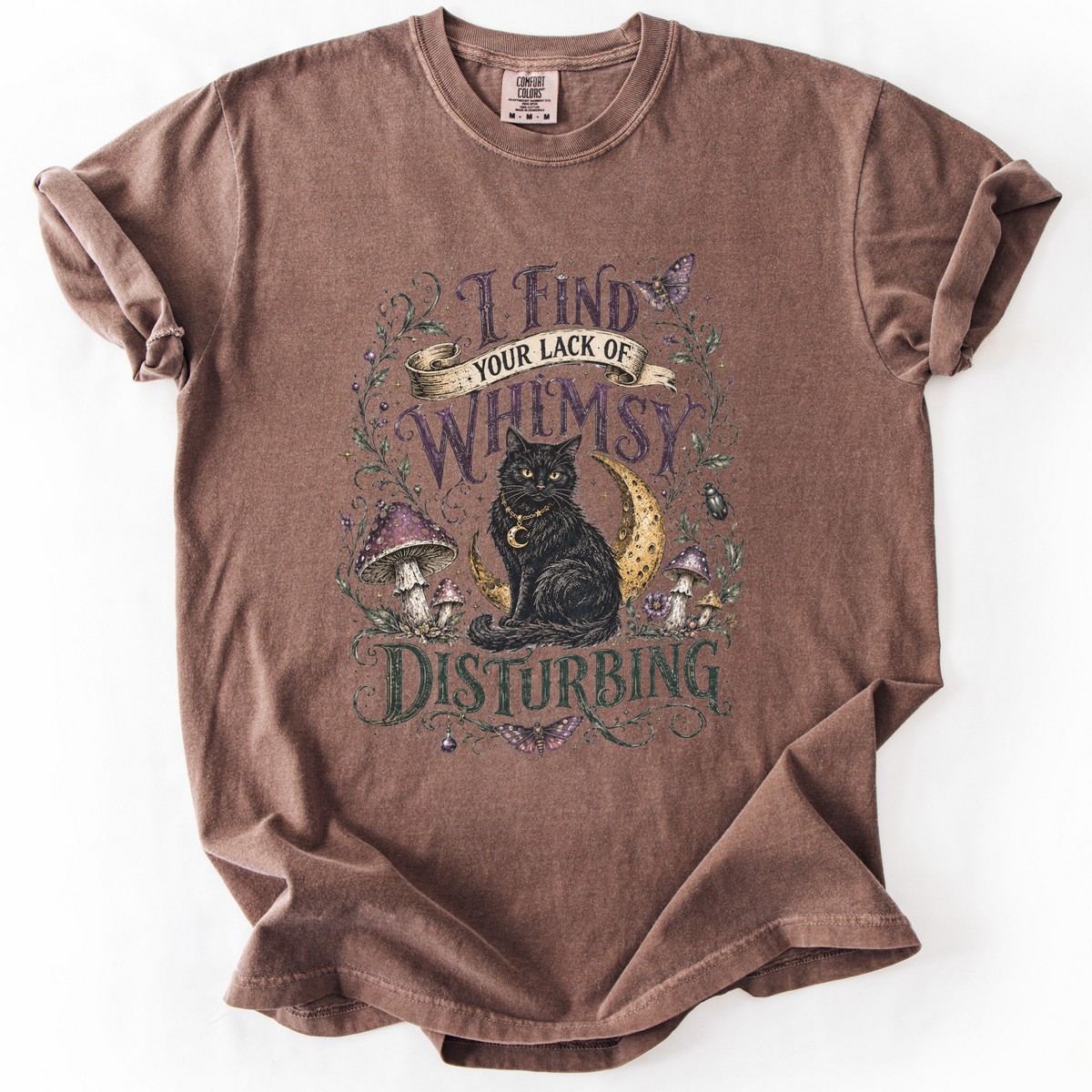 Lack of Whimsy Black Cat Vintage Graphic Tee | Foxfire & Fable - Expresso